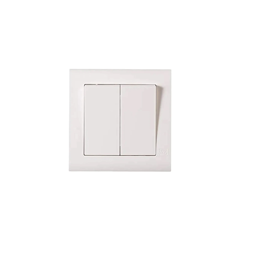 MK 10A 2 Gang 2 Way Switch MV4782WHI, Dual Gang Switch with Two-Way Functionality, White Finish, High Durability for Household Lighting Control, Rated at 10A